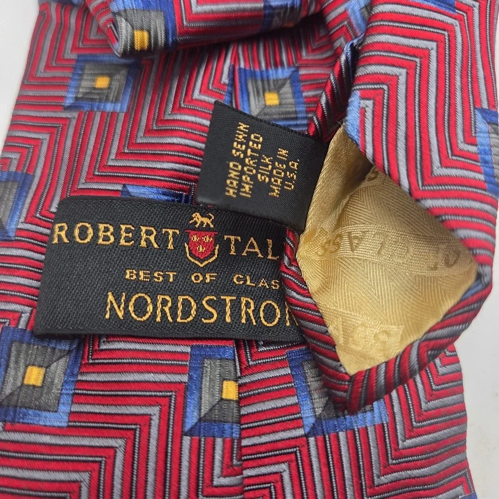 Robert Talbott Best of Class Silk Tie  Bold Red Blue Gold Hand Sewn In USA 4x58